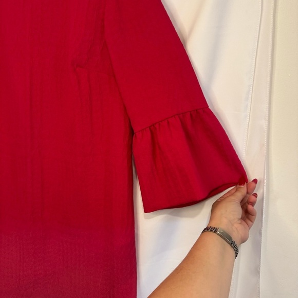 Zara Womens Med Dress Pink Woven Lined 3/4 Bell Sleeve Lined Zipper Back 13535 - Picture 4 of 6